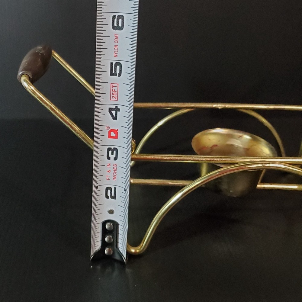Vintage Mid Century Modern chafing stand metal w/ wood handles, warming stand - Picture 12 of 12